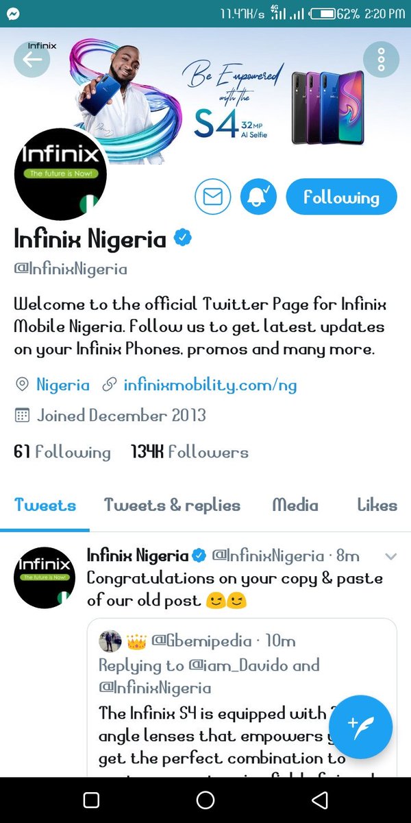 ophycia's tweet photo. @iam_Davido @InfinixNigeria Each of the S4’s cameras has its own work, all contributing to the shots perfection of your photos. The 13MP acts as the main camera, while the 8MP as the wide-angle and the 2MP for portrait mode.#DavidoInfinixEasterGiveway #InfinixAndDavido https://t.co/Yp2KFWSj56