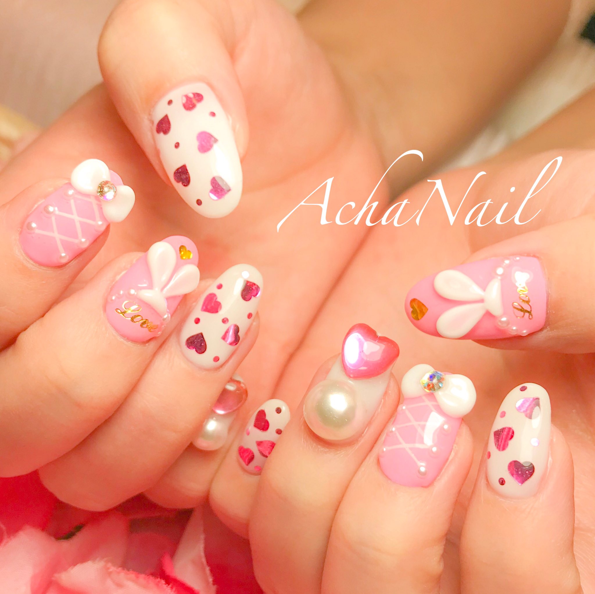 人気定番 うさぎネイル ガーリーネイル リボンネイル ハートネイル