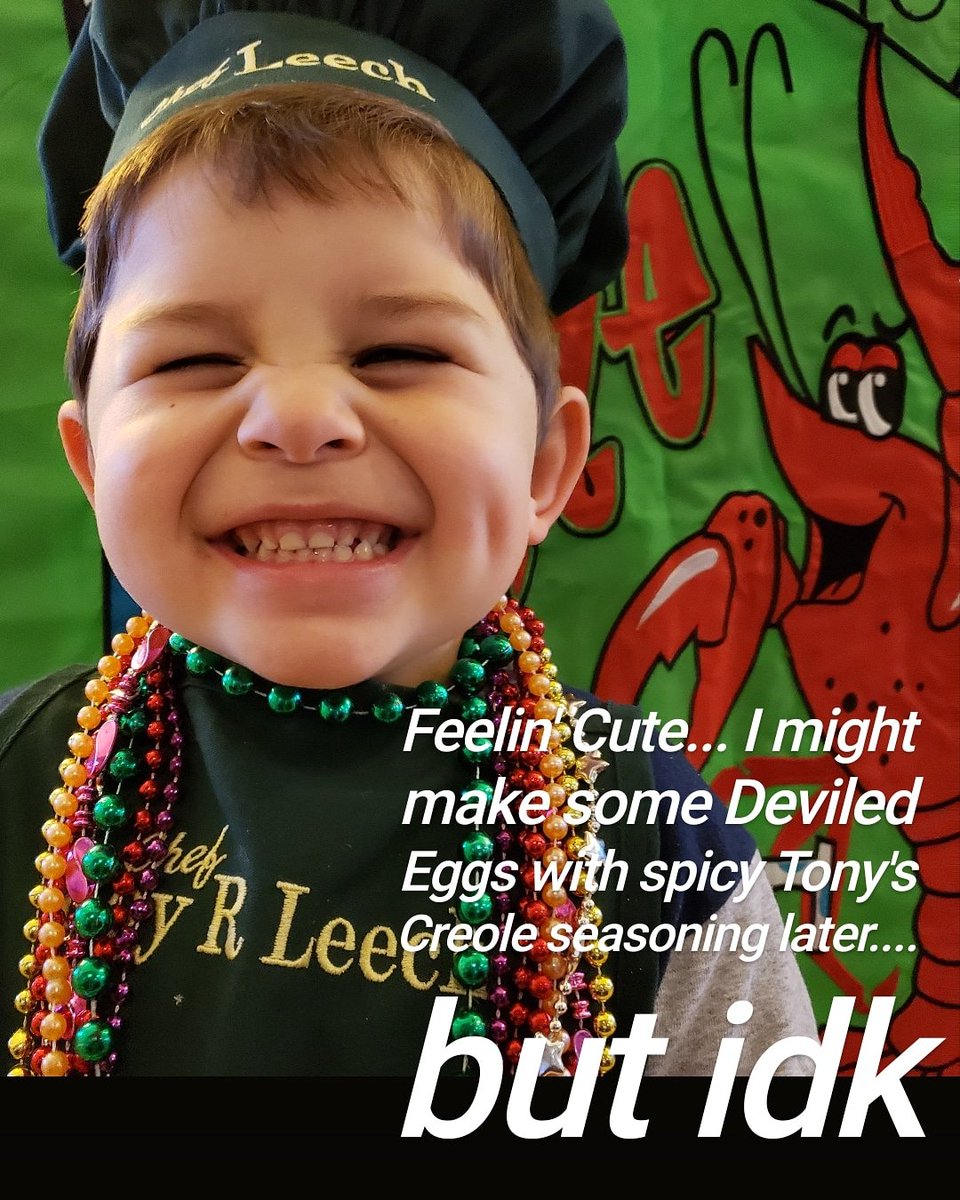 LadyBugM7's tweet photo. Feelin' Cute... I might make some Deviled Eggs with spicy Tony's Creole seasoning later.... but idk....

#ChefboyRleech #kidchef #tonychacheres @Tonychacheres  #spicy #DevilEggs #eastereggs #Easter #farmfresheggs #Getinmybelly https://t.co/AXgeTlK93z