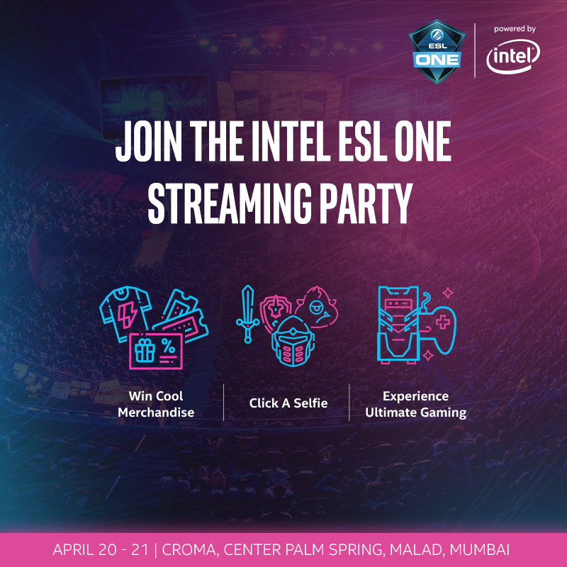IntelIndia's tweet photo. Be a part of Mumbai’s most exciting e-sports streaming party! Experience live streaming, ultimate gaming, flash contests & lot more at the #IntelStreamingParty #IntelESLOneMumbai #GameOnIntel https://t.co/GHNUi7nUle