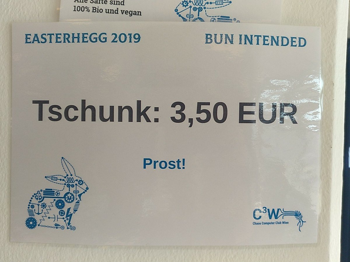 Viel Spaß auf der #eh19 #easterhegg ! Der Tschunkwagen ist auf diesem großartigen Event leider nicht dabei. Aber Tschunk gibt's immerhin auch hier an der Bar für nur 3,50 ;-)