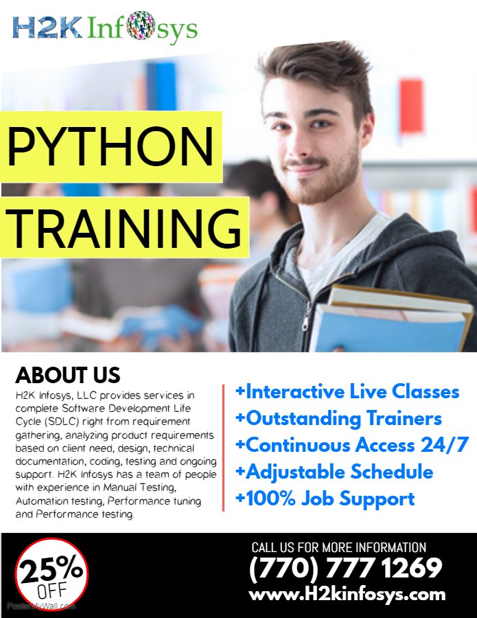 h2kinfosys's tweet image. Learn to Program in Python in professional way.
Attend a DEMO class today!
bit.ly/2vb5GNE
Call: 770-777-1269
Email: Training@h2kinfosys.com
#pythontutorial #learnpythononline #pythontraining #pythoncourse #pythonprogrammingtutorial #h2kinfosysPyhton
