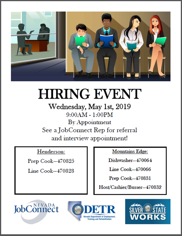 EmployNVSouth's tweet photo. May 1 Hiring Event for local restaurant with TWO locations! 
#HiringEvent https://t.co/S2MR0bmMQI