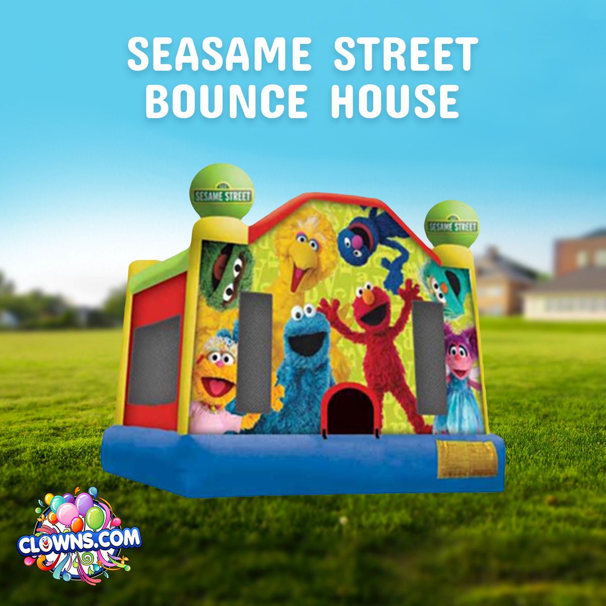Clownsdotcom's tweet photo. Take a stroll down sesame street in our themed bounce house this summer. This item will make your kids party one you'll never forget. Book your now by calling 516-577-0000 today! #clownsdotcom #clowns #kids #kidsparties #birthdayparties #facepainting #momlife #moms #dads #parents https://t.co/lN0tBP5lGL