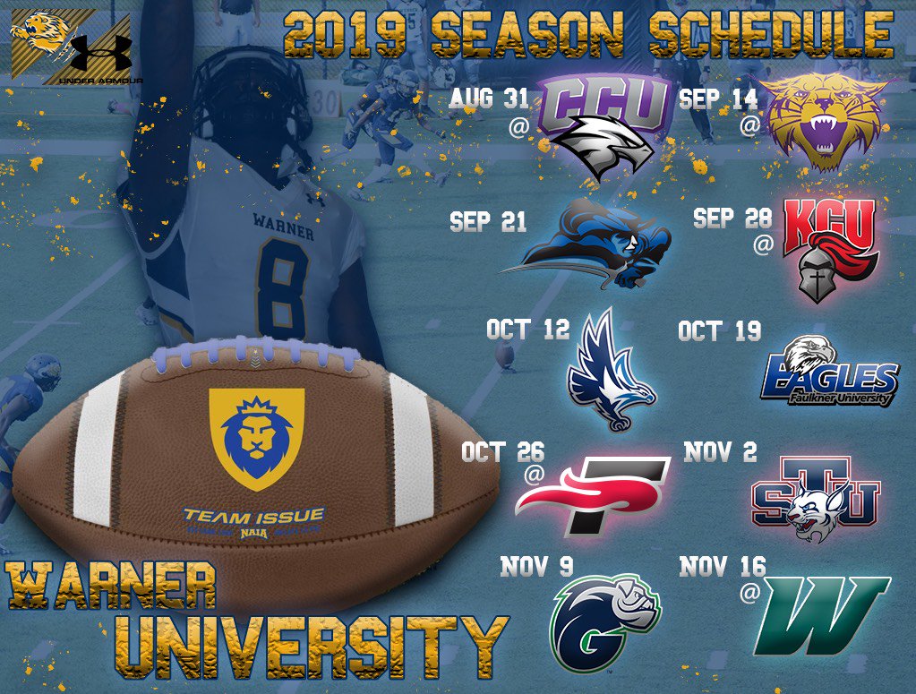 WarnerUFootball's tweet photo. Seems like a Good Friday to post a 2019 Schedule. #DoubleWinFootball #ROYALty #BuildtheK1n9dom https://t.co/zSdFczuN7E