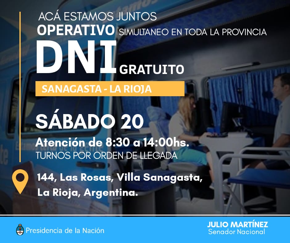 estebanibalo's tweet photo. #SANAGASTA. ESTE SÁBADO LLEGA LA UNIDAD MÓVIL DEL REGISTRO NAC. DE LAS PERSONAS A LA COMUNA. FUE POR GESTIÓN DE @JulioMartinezLR Y EL CONCEJAL HORARIO MANGHESI. #DNIGRATIS. https://t.co/FmdtcNqrPS