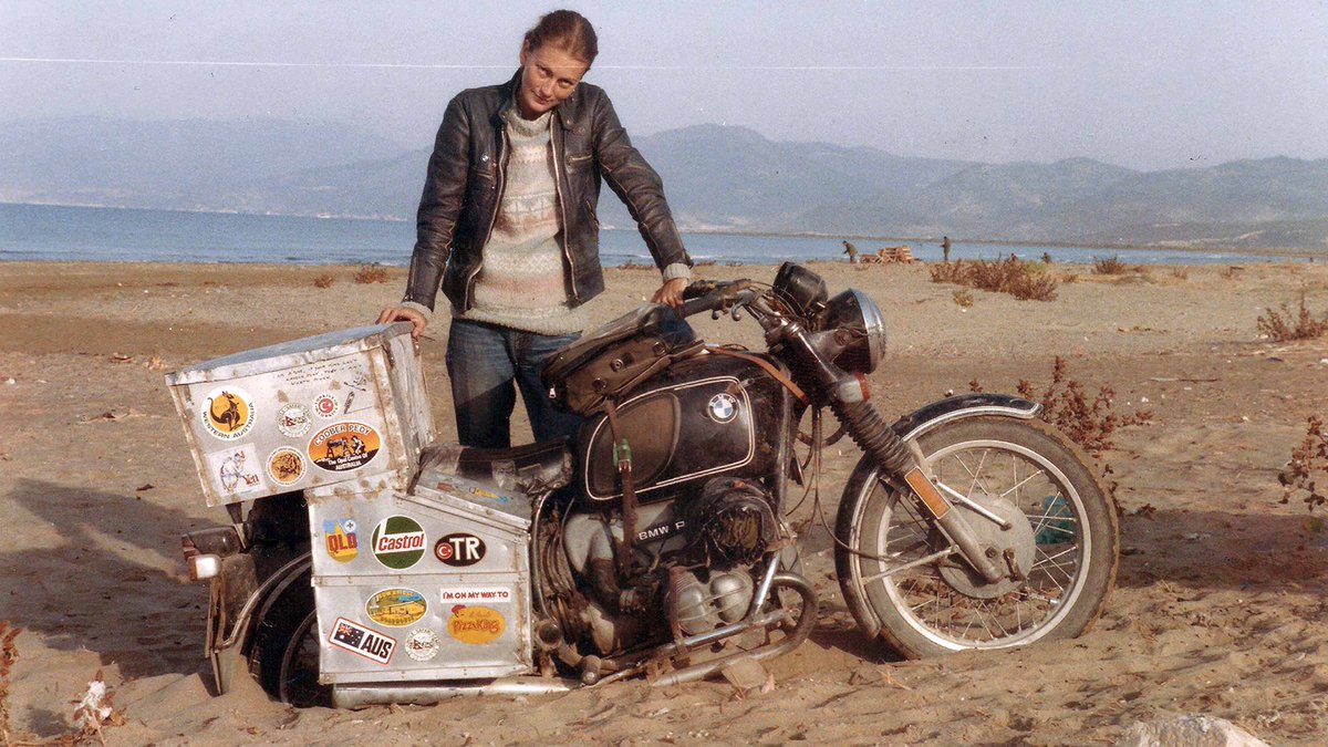 krisclewell's tweet image. Elspeth Beard left home in 1982 at 23 years old to drive around the world on her BMW R60. The first woman from the UK to do so. We interviewed her on the newest episode of @OverCrestPod. Just search "Overcrest" anywhere you podcast.