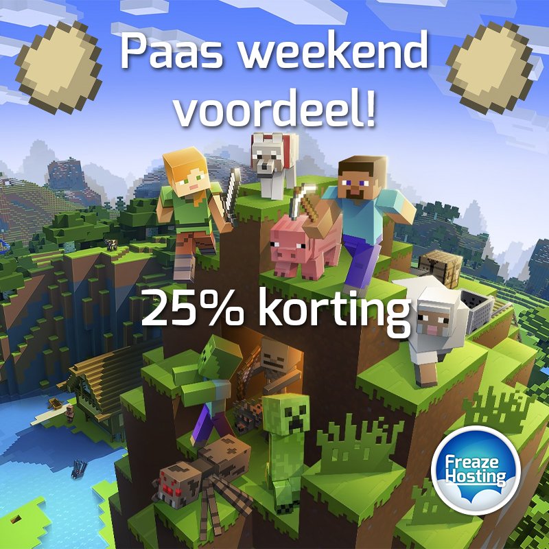 FreazeHosting on Twitter: "Profiteer van paas weekend voordeel bij Freaze! 🥚🐣🐓Nu 25% korting op alle en HDD #Minecraft server #hosting! Bestel met de promotiecode PASEN2019 je korting te ontvangen!