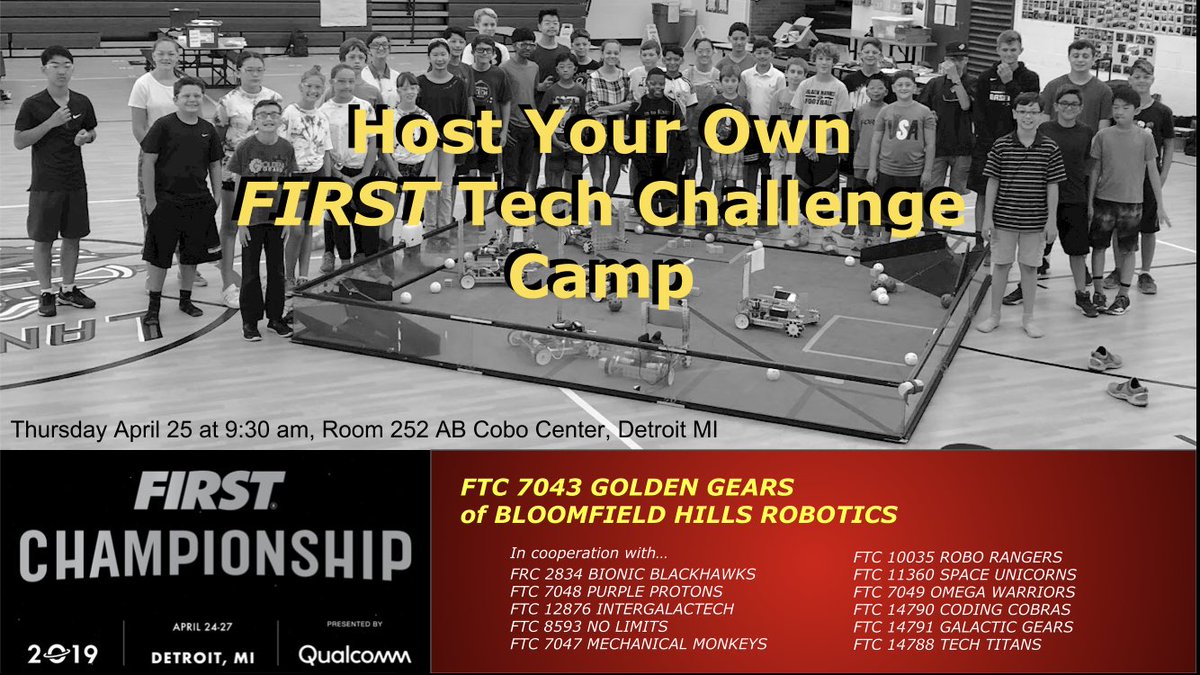 Tell all your friends! So honored to present again at Worlds!
#FIRSTChamp <a href="/FTCTeams/">FIRST Tech Challenge</a> @TEAM2834 <a href="/FIRSTweets/">FIRST</a> #OMGrobots 🎉