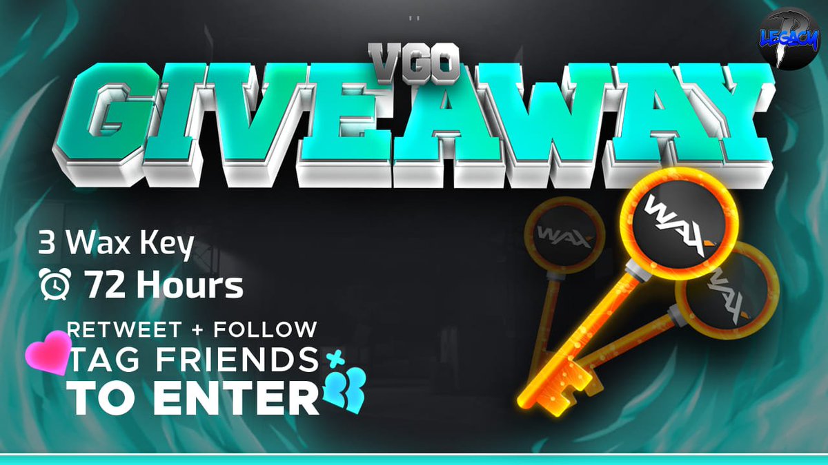 P_Legacy_Xx's tweet photo. 🎁3x WAX Keys Giveaway 🔑🎁
Requirements:

Follow me and @VGOMillions
RT and Like
Tag 2 Friends

Rolling in 72 Hours! Good luck 🍀 https://t.co/tcQnxx2LsJ