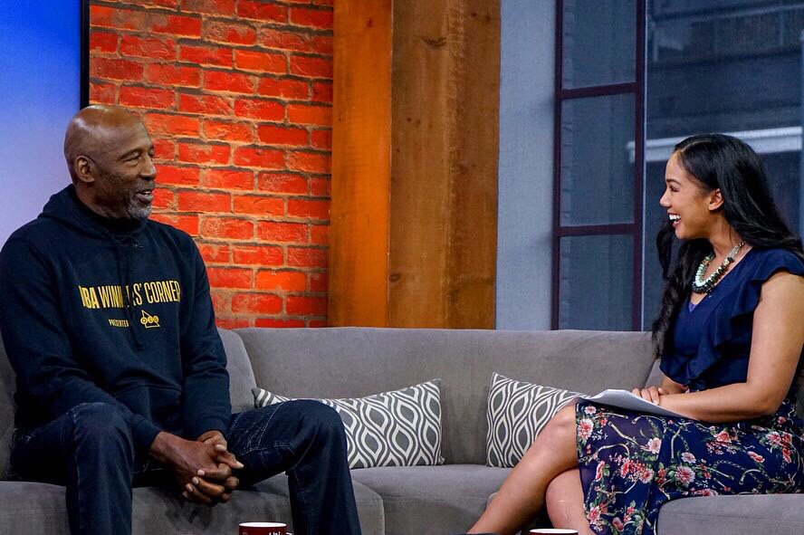 kaylamarieTO's tweet photo. It was a pleasure talking playoff basketball with 3x NBA Champion, James Worthy. You get a chance to take in the Larry O’Brien Trophy, tons of NBA memorabilia & a Q&A with James at the #WinnersCorner pres. by @ontariolottery this weekend! #CP24BreakfastWeekend #NBALegend https://t.co/cPeSr3hjOl