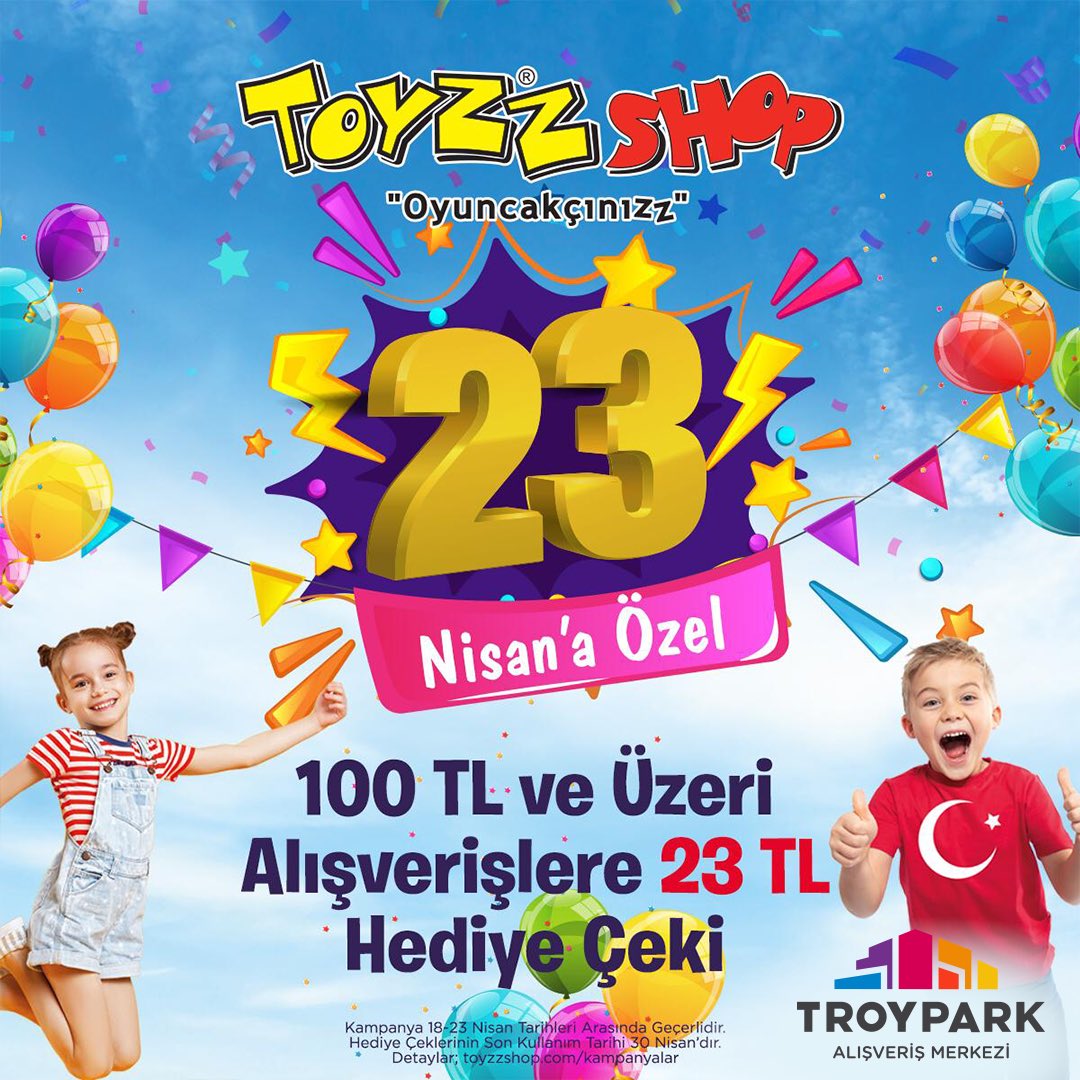 troyparkavm's tweet photo. Çocuklarımız için en güzel 23 Nisan sürprizi sizleri Toyzz Shop'ta bekliyor🎊🎉 #troypark #troyparkavm #çanakkale #toyzzshop https://t.co/IuTS1L6Y9C