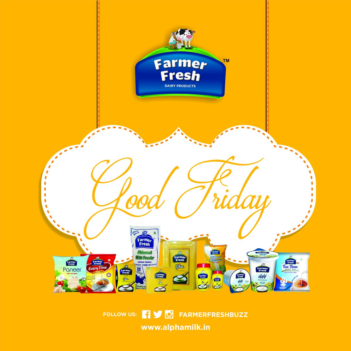 FarmerFreshBuzz's tweet photo. Good Friday is all about:-Family, Friends and Faith. So celebrate it today. The best family &amp; friend you will find with Farmer Fresh. ☺️☺️
#FarmerFreshBuzz #GoodFriday #DairyProducts #Friends #GoodFriday2019 #AlphaMilk #friendship https://t.co/IWn78ExgIP
