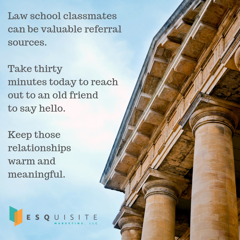 ESQuisiteMarke1's tweet photo. Looking to grow your #network? Focusing on #BusinessDevelopment? When was the last time you connected with classmates from #LawSchool - they can be great #ReferralSource #LawyersWhoMarket #ESQuisite https://t.co/K6IvXvHnJD https://t.co/YLKvhkCyLr