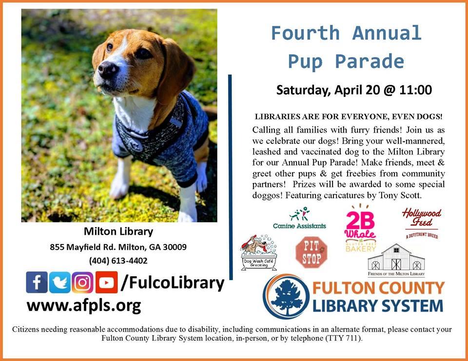 fulcolibrary's tweet image. Join us tomorrow at #MiltonLibrary at 11 a.m. for the 4th annual #pupparade!