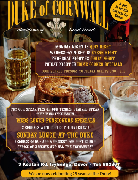 The Duke of Cornwall provide Sunday lunch for just £6.95 and offer a choice of 3 meats &amp; all the trimmings!