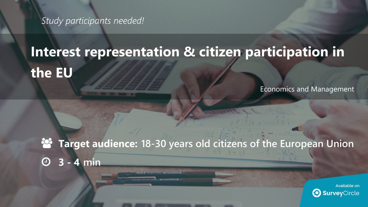 daily_research's tweet photo. Participants needed for online survey!

Topic: "Interest representation &amp; citizen participation in the EU" https://t.co/zqOTP2f9P7 via @SurveyCircle 

#CitizenParticipation #EuropeanUnion #InterestRepresentation #Citizen #Eu #Survey https://t.co/0aG6005gro