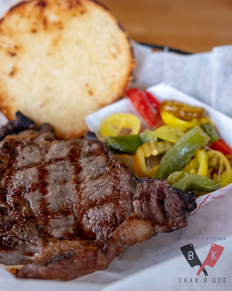 BKCharBQue's tweet photo. Wishing you were enjoying a juicy steak right now? Then you should try our ribeye sandwich grilled to perfection and available with a variety of to top it off. Also available as a plate with sides. Order up! #steak #ribeye #charbque #southreno #woodsmokefire #comehungry https://t.co/zhOfiVjKLh