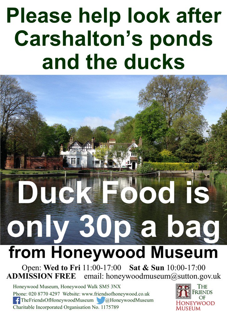The last day of Fairy Tales and Puppet Theatres tomorrow, 20 April, <a href="/HoneywoodMuseum/">The Friends of Honeywood Museum</a> - open from 10:00 until 17:00. Looks like it will be a gorgeous day to be beside #CarshaltonPonds!! Proper duck food is available from our shop for just 30p a bag.....