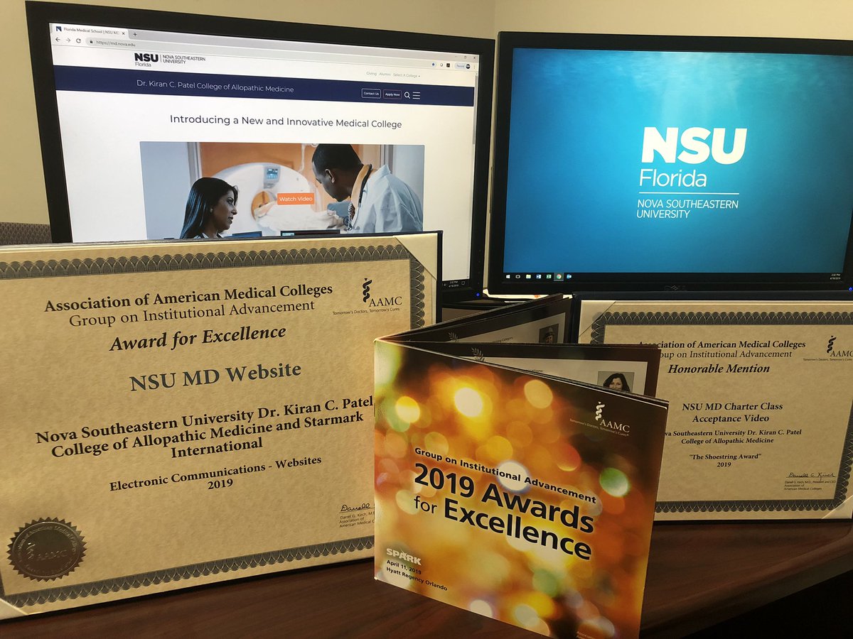 #NSUMD was recognized by <a href="/AAMCGIA/">aamcgia</a> for our website and Inaugural class acceptance video at #GIA19. Thank you to everyone who helped make these innovative communications tools!