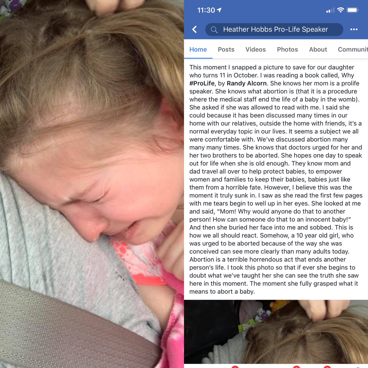 HobbsProlife's tweet image. #tenyearold weeps for those who are lost and continue to be lost to #Abortion. A friend pointed out she isn’t crying about the fact her and her two younger brothers were all urged to be aborted. That’s true empathy. If a child can see this why can’t adults?