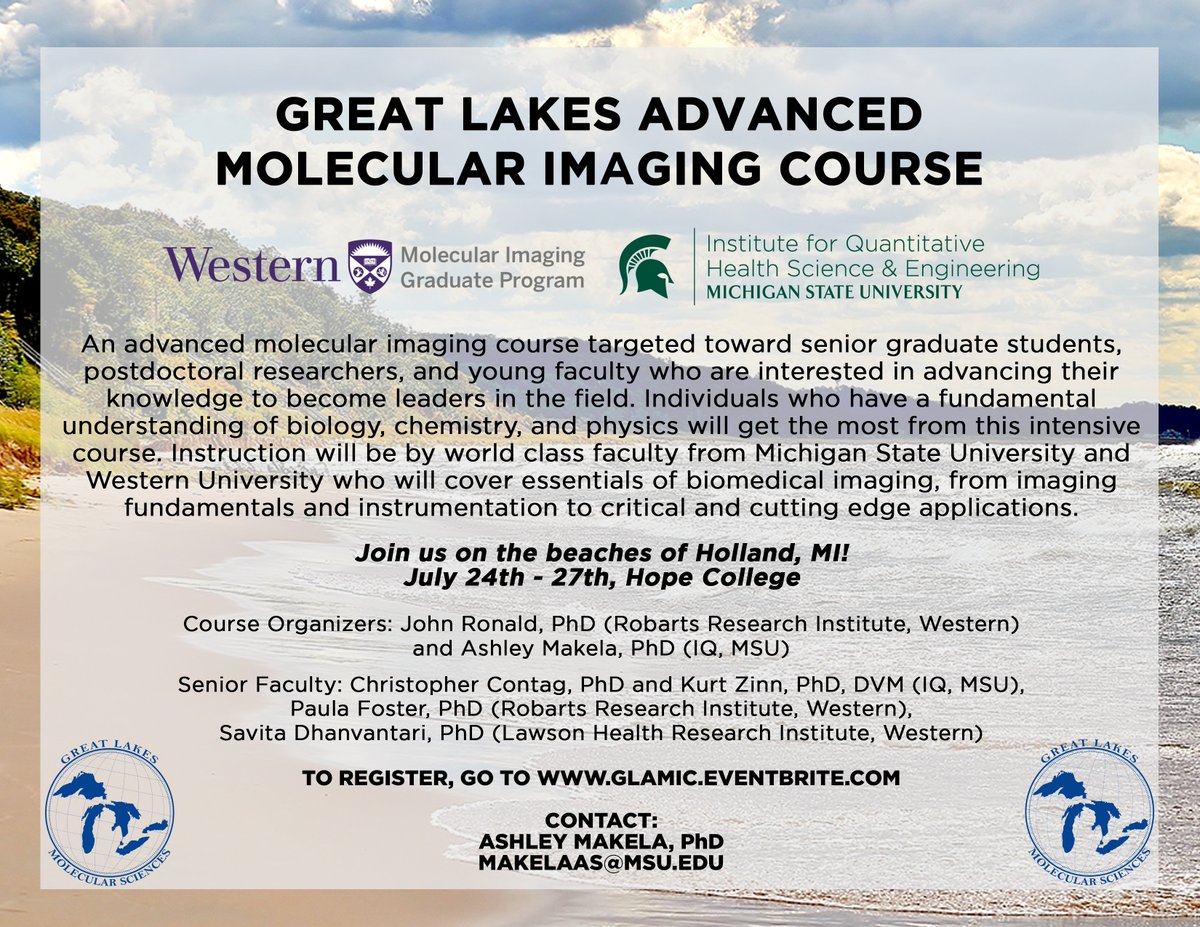 IQ (@msuiq) on Twitter photo We are excited to announce a new summer program tailored to those interested in molecular imaging! In partnership with <a href="/WesternU/">Western University</a>, IQ brings you the Great Lakes Molecular Imaging Course in Holland, MI. Details and registration at glamic.eventbrite.com
<a href="/westernuBIRC/">Biomedical Imaging Research Centre</a> We are excited to announce a new summer program tailored to those interested in molecular imaging! In partnership with <a href="/WesternU/">Western University</a>, IQ brings you the Great Lakes Molecular Imaging Course in Holland, MI. Details and registration at glamic.eventbrite.com
<a href="/westernuBIRC/">Biomedical Imaging Research Centre</a>