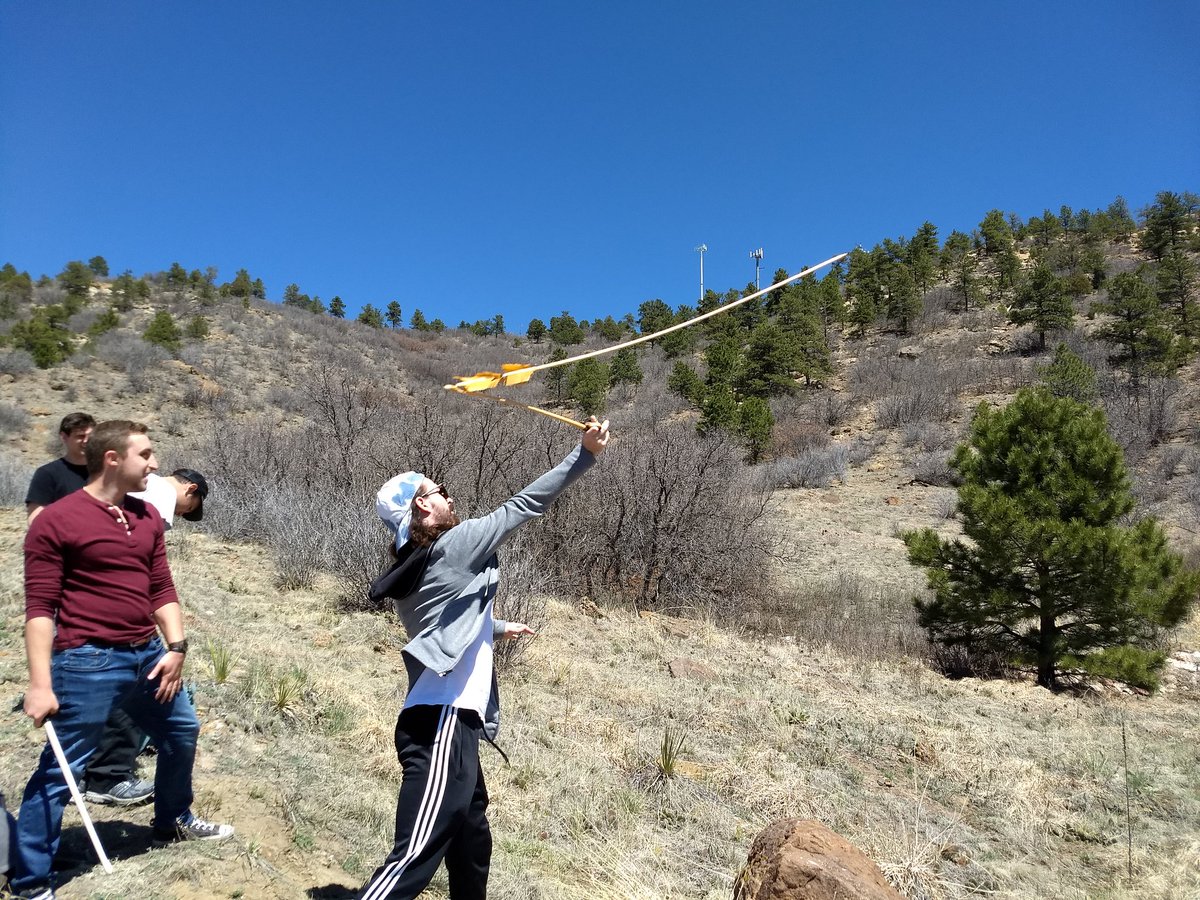 CDWren's tweet photo. Atlatl practice! #ExpArch some of our fetching fell off and our drill ran out of battery but hey, we can throw right?! https://t.co/sH8J6Fm1tC