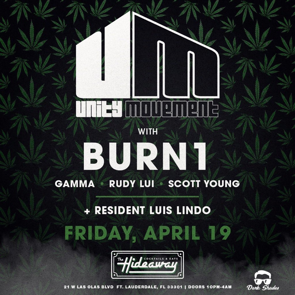 Tonight! Kicking off the weekend in Ft. Lauderdale at the new <a href="/unitymvmntprod/">Unity Movement Productions</a> partaaay! 420 vibes in full effect 🔥💨rsvp —> facebook.com/events/5586524…
