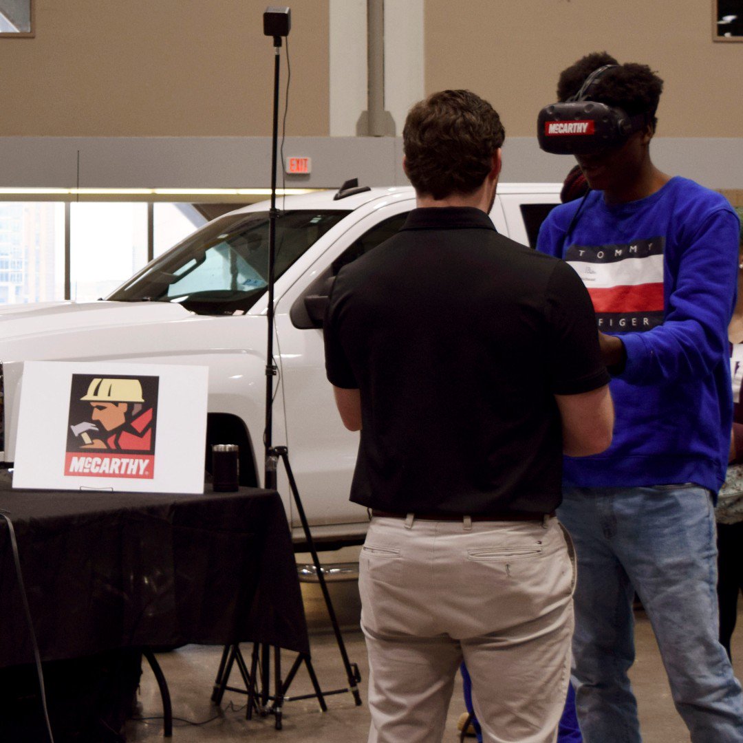McCarthyBuild's tweet photo. With #VR demos and tower building competitions, we had a blast sharing our passion for the #construction industry with its future leaders at this year's NICE #iBuildShowcase ! #CoolCareers #ConstructionTech https://t.co/gkfQTdLCEo