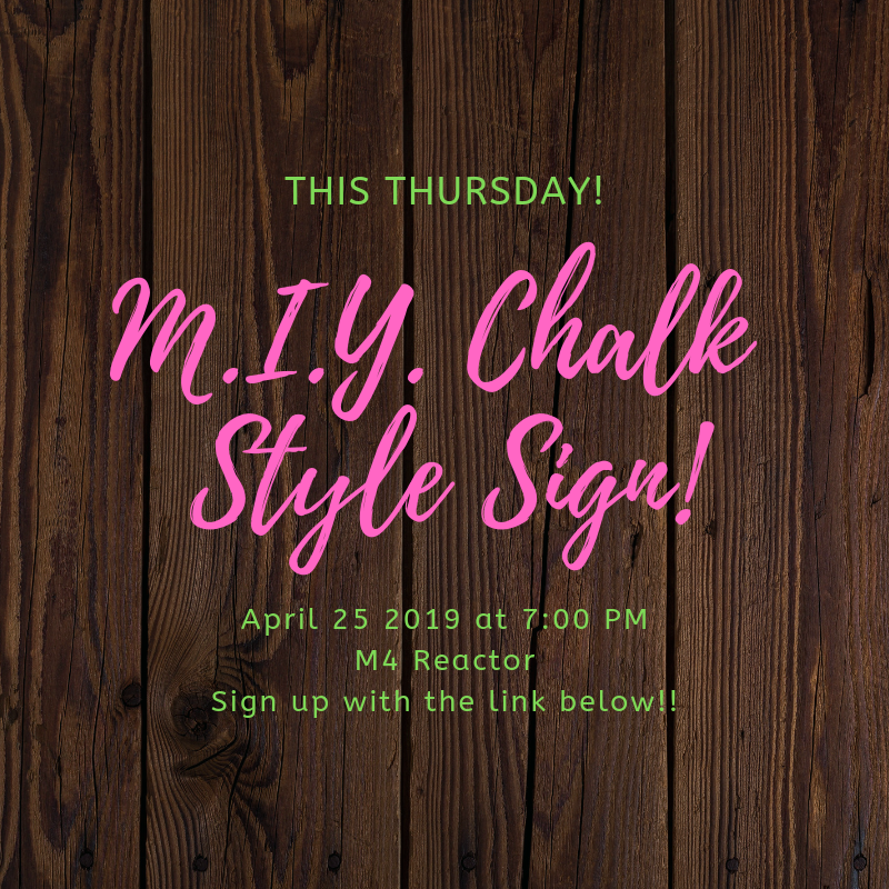 Chalk-style paint is great to use when refinishing furniture, making signs, or just about any DIY project. Come use Chalk-Style Paint to make a palletwood sign to take home! This event will be on Thursday April 25th at 7!!