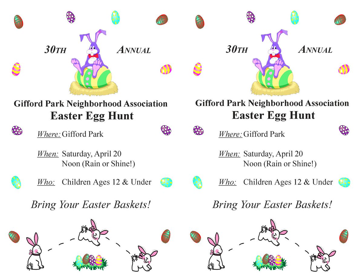 Kellom families - The Gifford Park Easter Egg Hunt is this Saturday at noon, BYO basket. Come early to help clean up the park from 10:30-11:30am. #kellomallstars