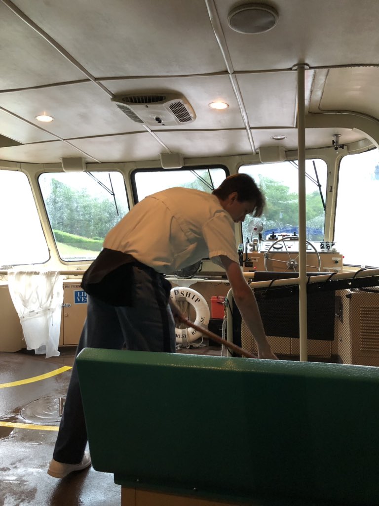 Gperkinson's tweet image. Our hard working captain getting water off the deck to make it safe for his passengers - thanks Disney @WaltDisneyWorld