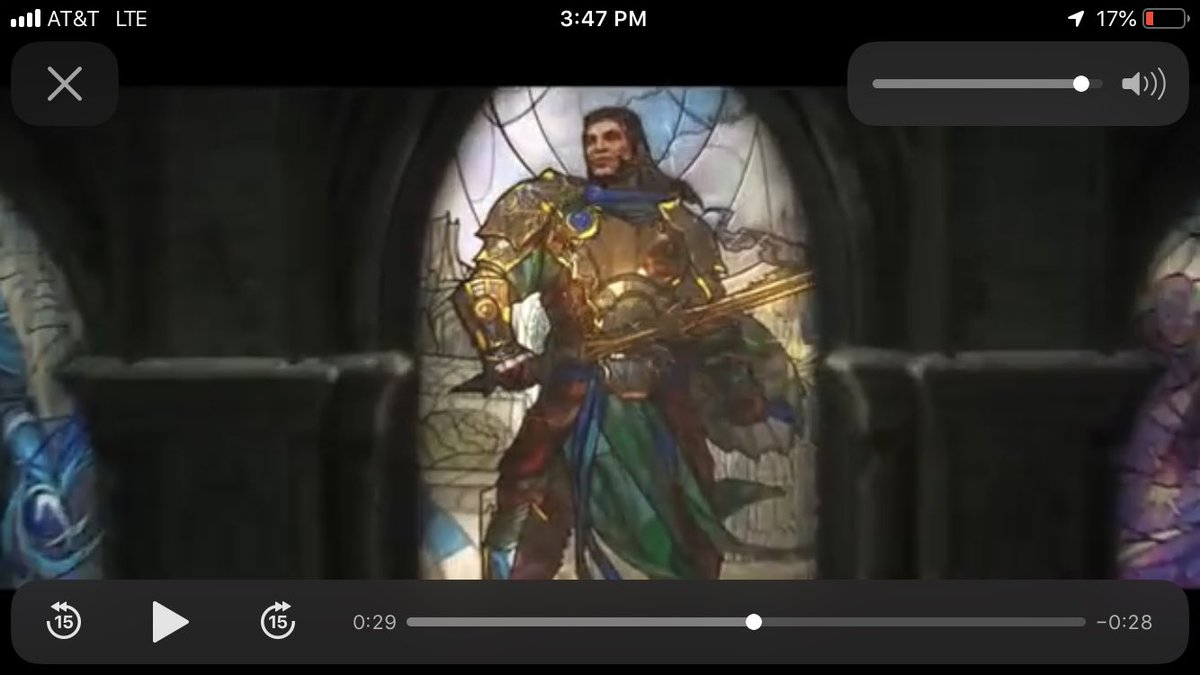 Just remembered that the stained glass window we enter through in the #WarOfTheSpark teaser was #Gideon. #RIPGideon #PressF Well done <a href="/wizards_magic/">Magic: The Gathering</a>