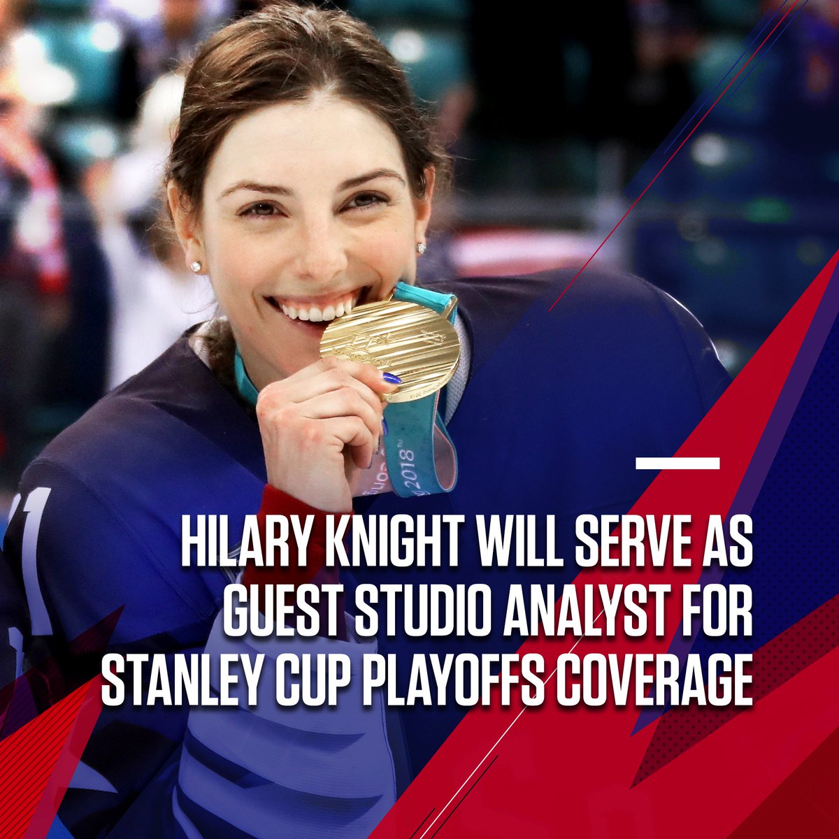 Welcome to the team, <a href="/HilaryKnight/">Hilary Knight</a>!

The Olympic gold medalist will serve as a guest studio analyst for Saturday night's Stanley Cup Playoffs coverage.