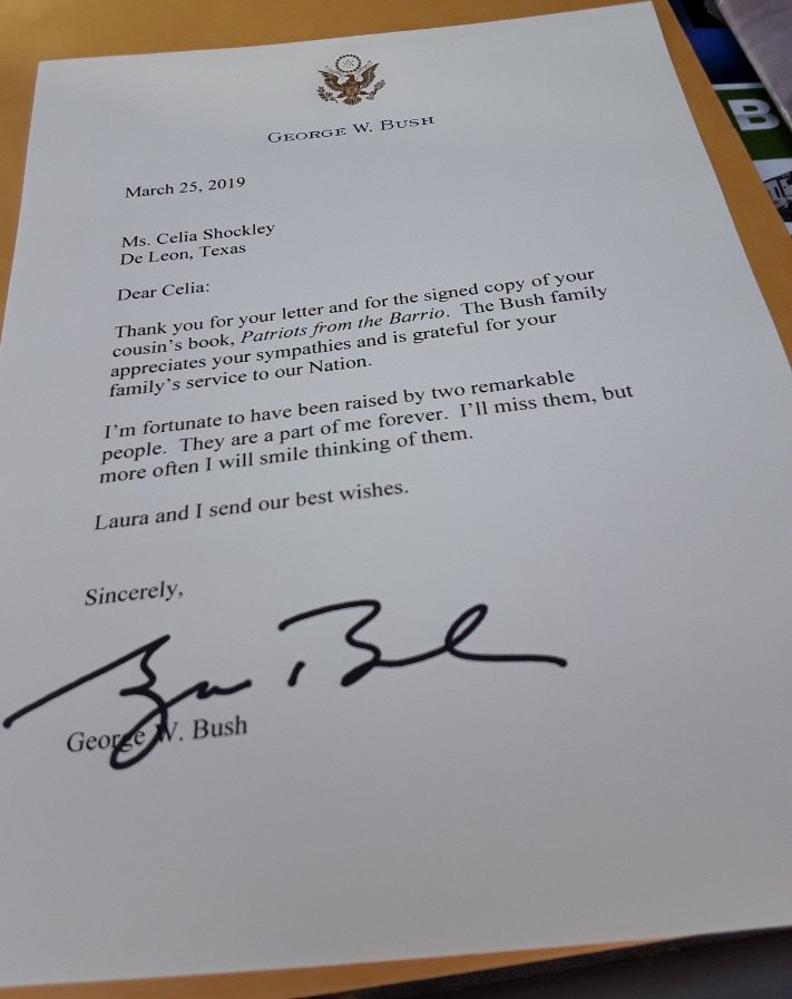 authorgutierrez's tweet photo. My cousin sent 43rd POTUS George W Bush a signed copy of my book. He replied back to her. #honored
#Texashistory #WWII #books #authors #36thDivision #history https://t.co/FkGgPA0ZoM