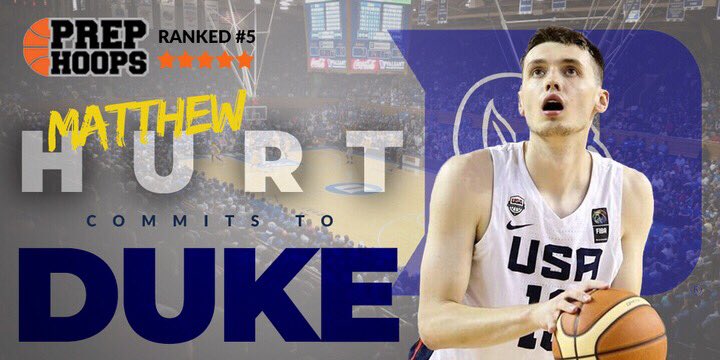 Prep Hoops 🏀 (@prephoops) on Twitter photo #PrepHoops #5 overall 2019 prospect, 5⭐️ SF Matthew Hurt (<a href="/HurtMatthew/">Matthew Hurt</a>) has committed to <a href="/DukeMBB/">Duke Men’s Basketball</a>!
Hurt joins #6 ranked 5⭐️ C Vernon Carey Jr., #25 overall 5⭐️ SF Wendell Moore Jr, and #42 overall 4⭐️ PG Boogie Ellis in Coach K’s 2019 class! #PrepHoops #5 overall 2019 prospect, 5⭐️ SF Matthew Hurt (<a href="/HurtMatthew/">Matthew Hurt</a>) has committed to <a href="/DukeMBB/">Duke Men’s Basketball</a>!
Hurt joins #6 ranked 5⭐️ C Vernon Carey Jr., #25 overall 5⭐️ SF Wendell Moore Jr, and #42 overall 4⭐️ PG Boogie Ellis in Coach K’s 2019 class!