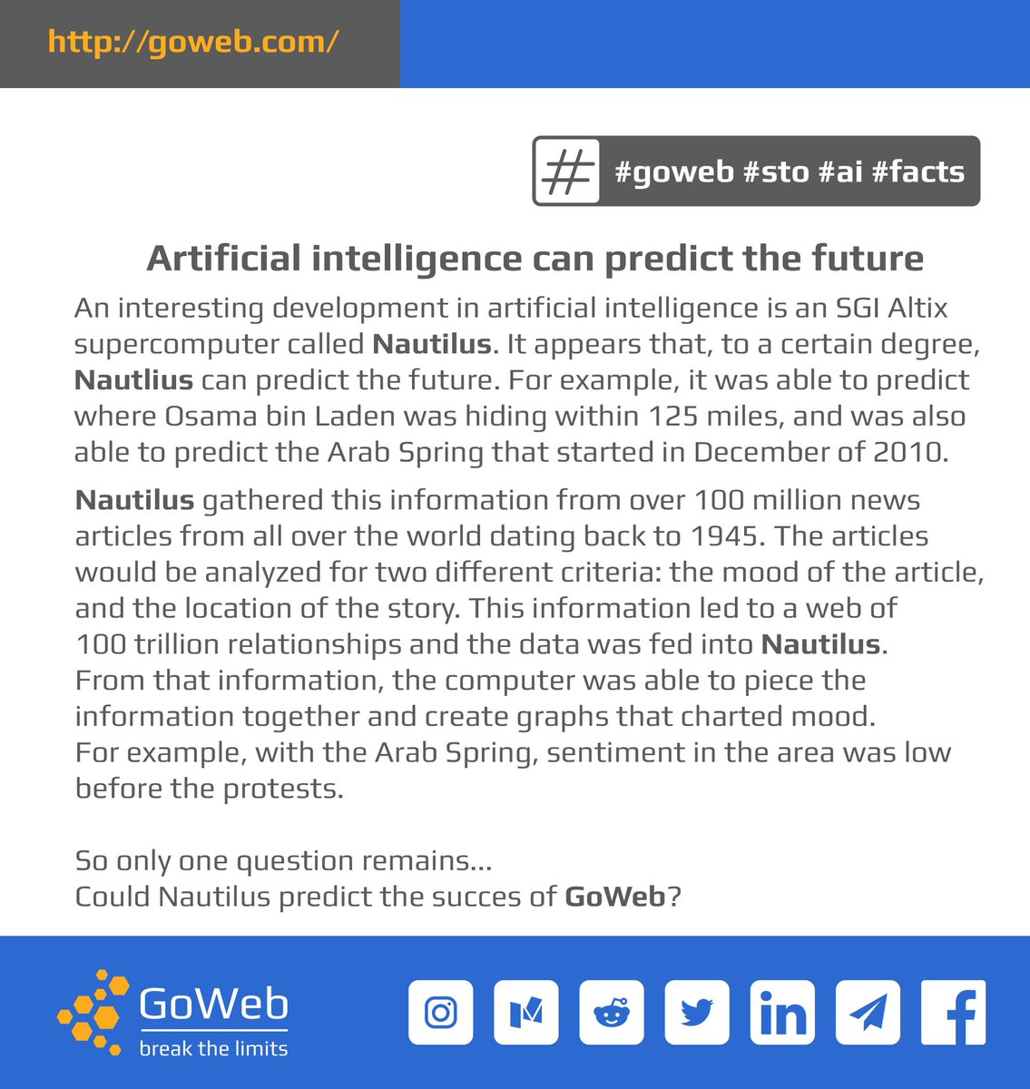 GoWebSTO's tweet image. 👁 Artificial intelligence can predict the future

goweb.com 

#goweb #sto #ai #facts