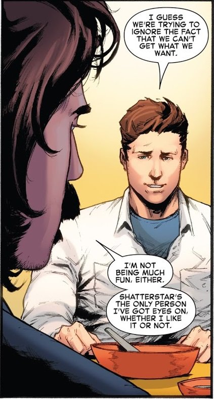 >SECRET WARRIORS (2017)#2-3, #5Ricstar and their matching (gay) mustaches.ICEMAN (2017)>#9Ric hits on Bobby because he and Shatterstar are “taking a break”, why? Who knows? >>#11Rictor and Iceman go on a date, and Ric confesses Shatterstar is the only one for him.
