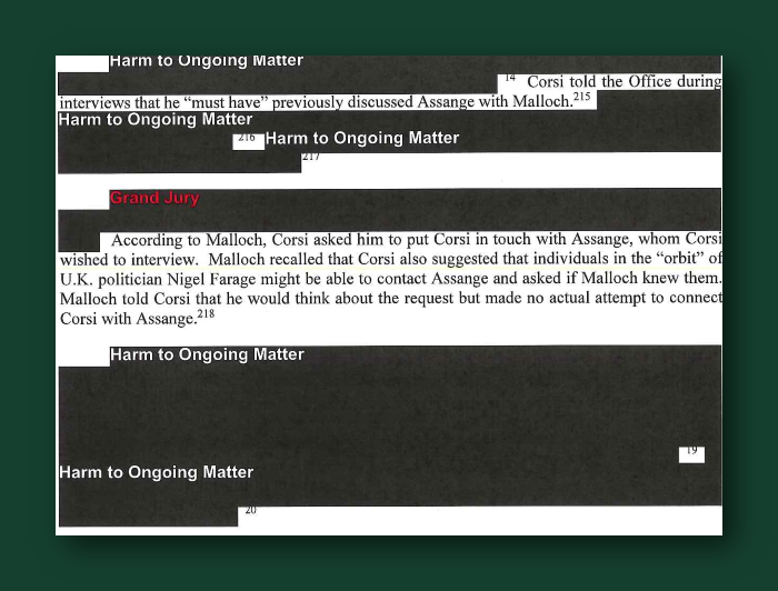 kingstongarrick's tweet photo. .@Nigel_Farage - I just noticed quite the coincidence, and wondered if you'd like to comment. You get a namecheck in the Mueller report (see pic) due to a discussion between a US citizen and a UK citizen. (Everyone's seen this bit already.) (1/4) https://t.co/SLUsXcuIjB