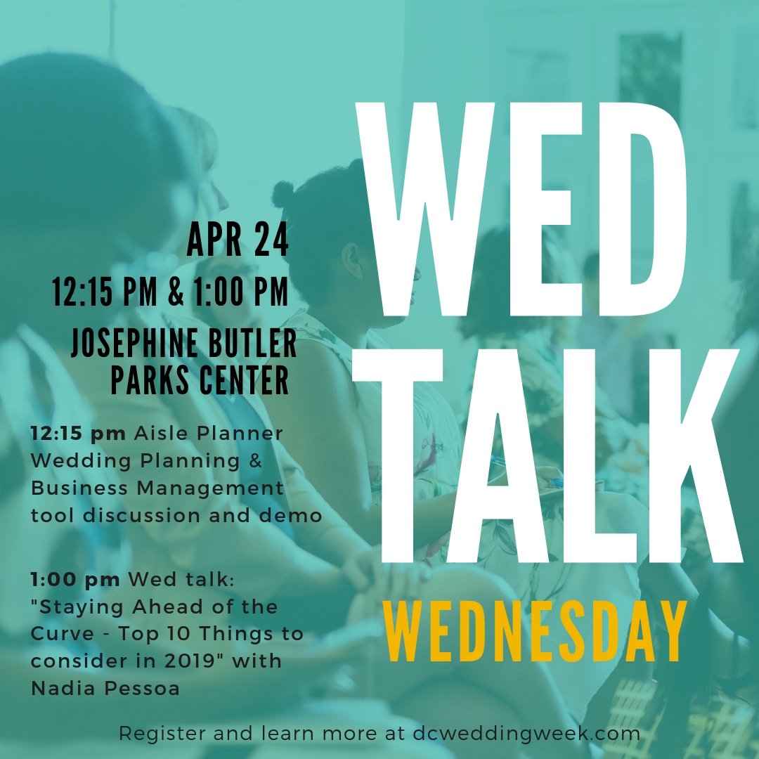 AislePlanner's tweet photo. DC Wedding Week is happening in April 23rd - 25th and you don't want to miss it! Bringing the best of the industry together for two full days of “Wed Talks”, panels, and workshops to connect, share stories, and learn from one another! Register below!
https://t.co/m7exLI76pD https://t.co/3CSGcJUVEH