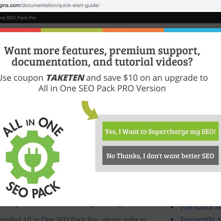 AllinWebPro's tweet image. Building an email list is an extremely valuable element for any business investing in email marketing, or improving conversion and sales through a digital click funnel.

This website of a popular WordPress SEO plugin uses their pop-up to first ask a teaser question to warm u…