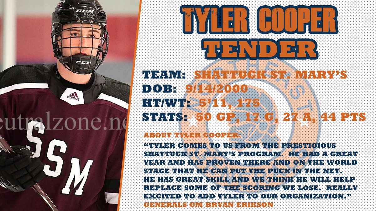 Your <a href="/NAHLHockey/">NAHL</a> <a href="/negenerals/">Northeast Generals</a> would like to welcome our latest tender in standout Forward <a href="/TylermCooper12/">Tyler Cooper</a> of <a href="/SSMBoysHockey/">SSM Boys Hockey</a> #NextGen