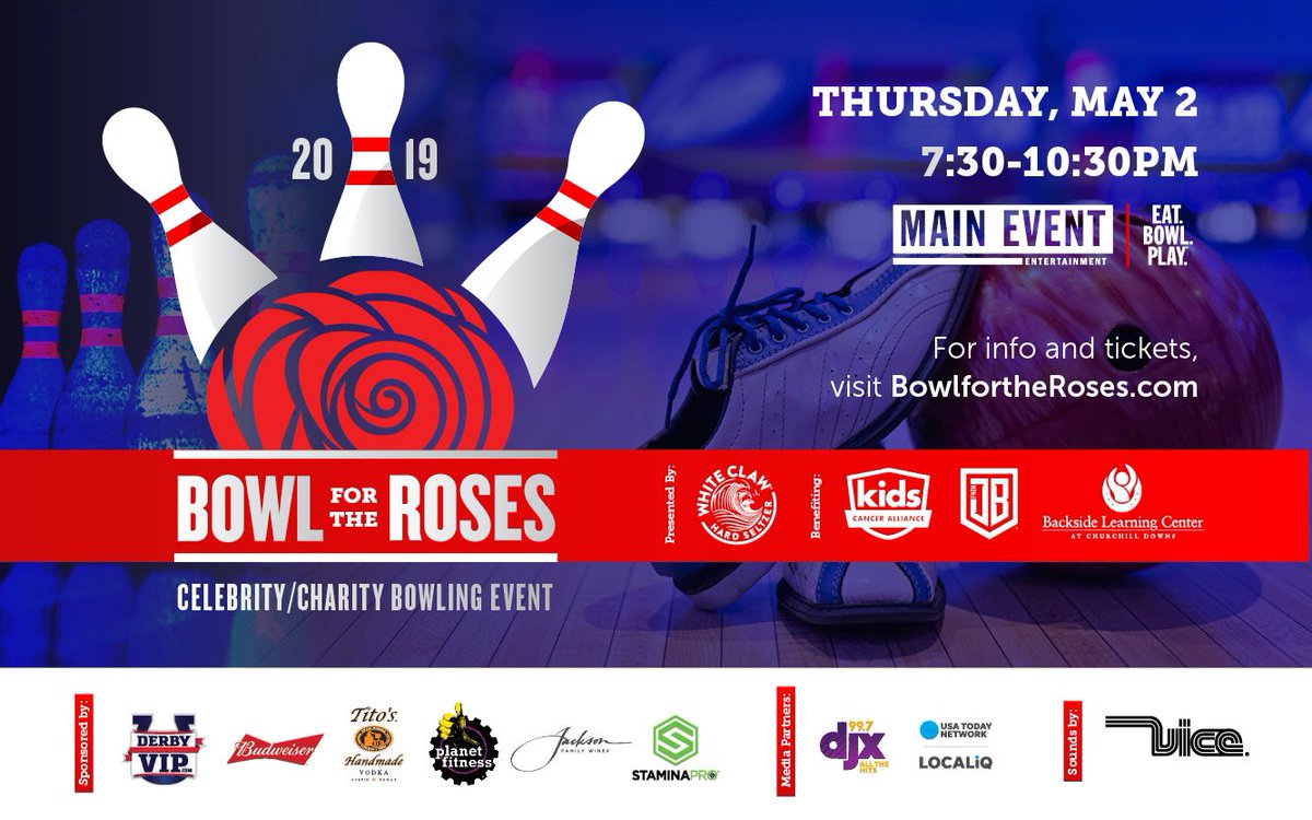 DerbyVIP.com (@derbyvip) on Twitter photo Bowl for the Roses Celebrity/Charity Bowling Event Presented by <a href="/WhiteClaw/">White Claw</a> on Thursday of Derby! Benefiting <a href="/Backside_LC/">Backside Learning Center</a> <a href="/KidsCancerAlnce/">Kids Cancer Alliance</a> & <a href="/JBF6868/">Philadelphia Eagles Jamon Brown Foundation</a> - Music by World Famous <a href="/djvice/">VICE</a> - Get tickets now at BowlfortheRoses.com Bowl for the Roses Celebrity/Charity Bowling Event Presented by <a href="/WhiteClaw/">White Claw</a> on Thursday of Derby! Benefiting <a href="/Backside_LC/">Backside Learning Center</a> <a href="/KidsCancerAlnce/">Kids Cancer Alliance</a> & <a href="/JBF6868/">Philadelphia Eagles Jamon Brown Foundation</a> - Music by World Famous <a href="/djvice/">VICE</a> - Get tickets now at BowlfortheRoses.com