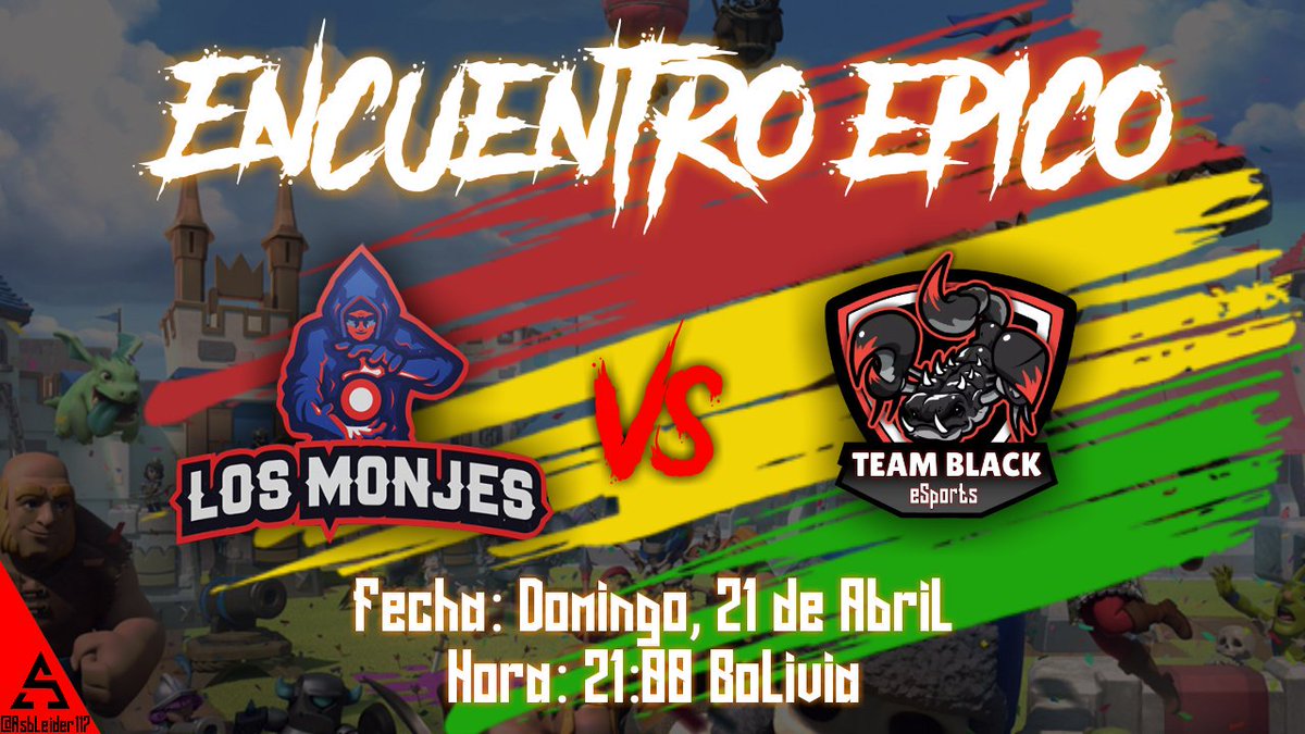 🥊Peleando el Top🏆1 de Bolivia 🇧🇴
🕹Un partido que no se pueden perder.
Domingo 21/04 - Hora: 21:00 Bo🇧🇴
@TeamBlackBo Vs <a href="/LosMonjes4/">AB LOS MONJES (T-94)</a> 
Lider:🕵️‍♀️🕹🏆
Team*Black @cr_dominicano
Los monjes <a href="/Reynald02694185/">NALDO.M.O.LⓂ️EL🔯REY🔯</a> 
Caster :  <a href="/Elkrocas/">El Krocas</a> 😎
<a href="/jajajajajajaCR/">Bgama🏆</a> @DarkfightGT_ <a href="/RT_apoyo/">CR apoyando a la comunidad</a> <a href="/PromotionsXo/">Promotions RT'S Xo</a>