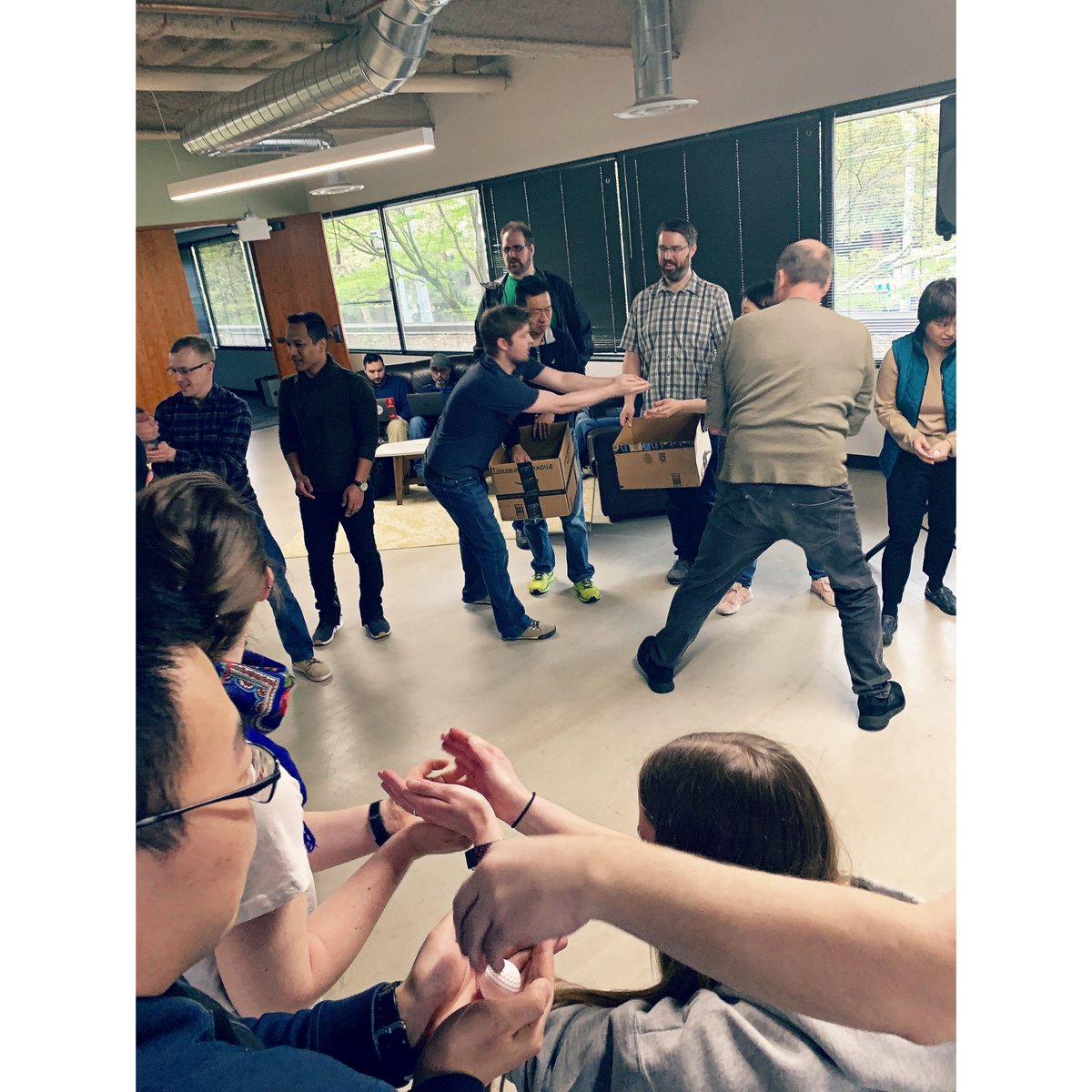 codefellows's tweet photo. We often hear the terms "agile" and "scrum", but what does it all mean?! Today we got hands on to learn more with Jennifer Bale! π€π€ π€
.
.
.
#scrum #agile #passtheball #dontdropit #seattle #handsonlearning #partnerpowerhour #learnmorefaster #devlife https://t.co/yA9D6b8bg8