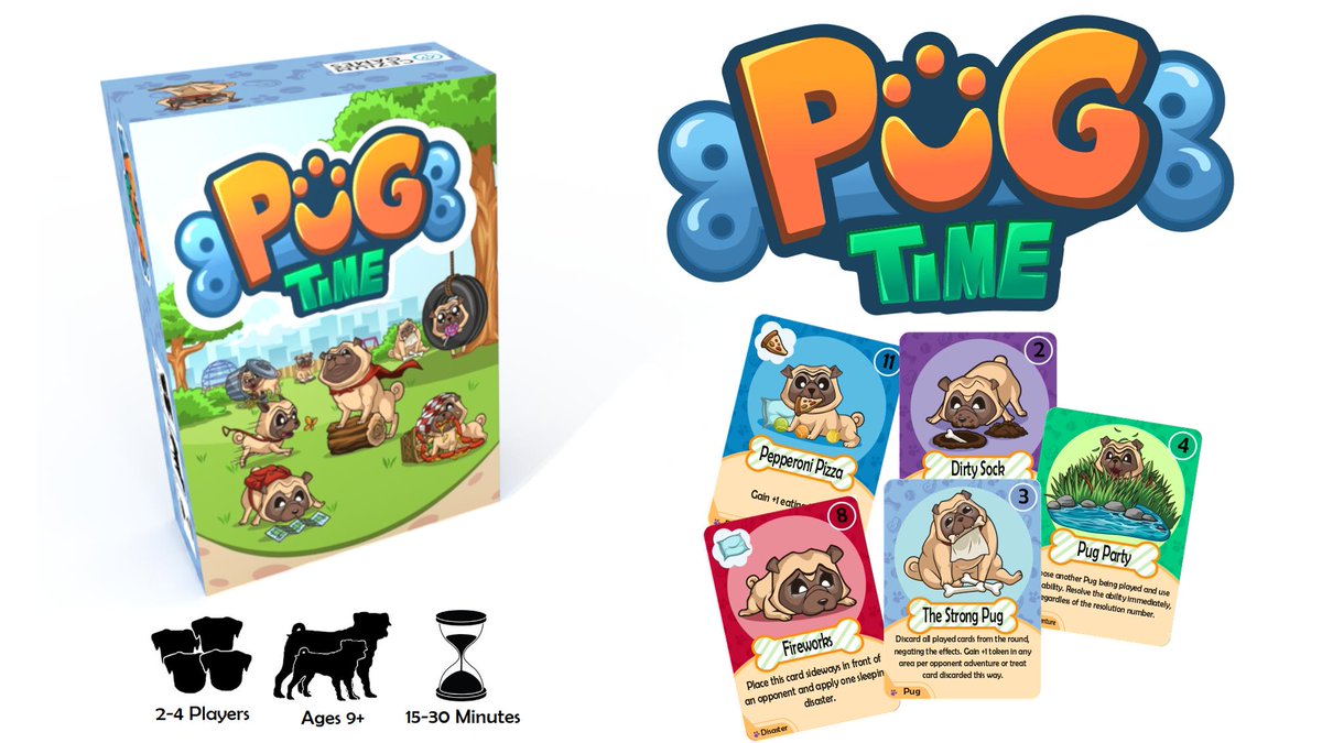 ceziumgames's tweet photo. Coming down the home stretch! If you haven't had a chance to check out Pug Time, make sure to look it over! You'll get a super cute, easy to play game if you help us reach our funding and it's only $20!  https://t.co/gyetC3dG4F
#ItsPugTime #pug #pugs #boardgames #cardgames https://t.co/oQq9fjhCeY