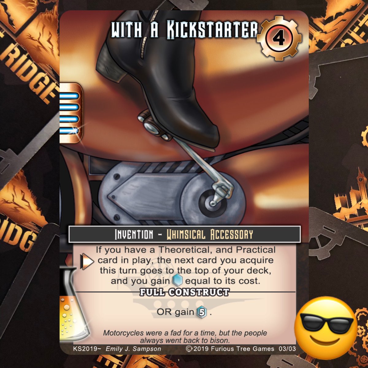 FuriousTree's tweet photo. Thanks to our backers who helped us unlock a new stretch goal!!! Check out the Kickstarter exclusive, borderless Widget Ridge cards! Can you guess the theme?! #widgetridge #furioustreegames #kickstarter #cardgames #gaming #boardgamegeek #deckbuildinggame #steampunk #steampunk https://t.co/xbnjS6iYC0