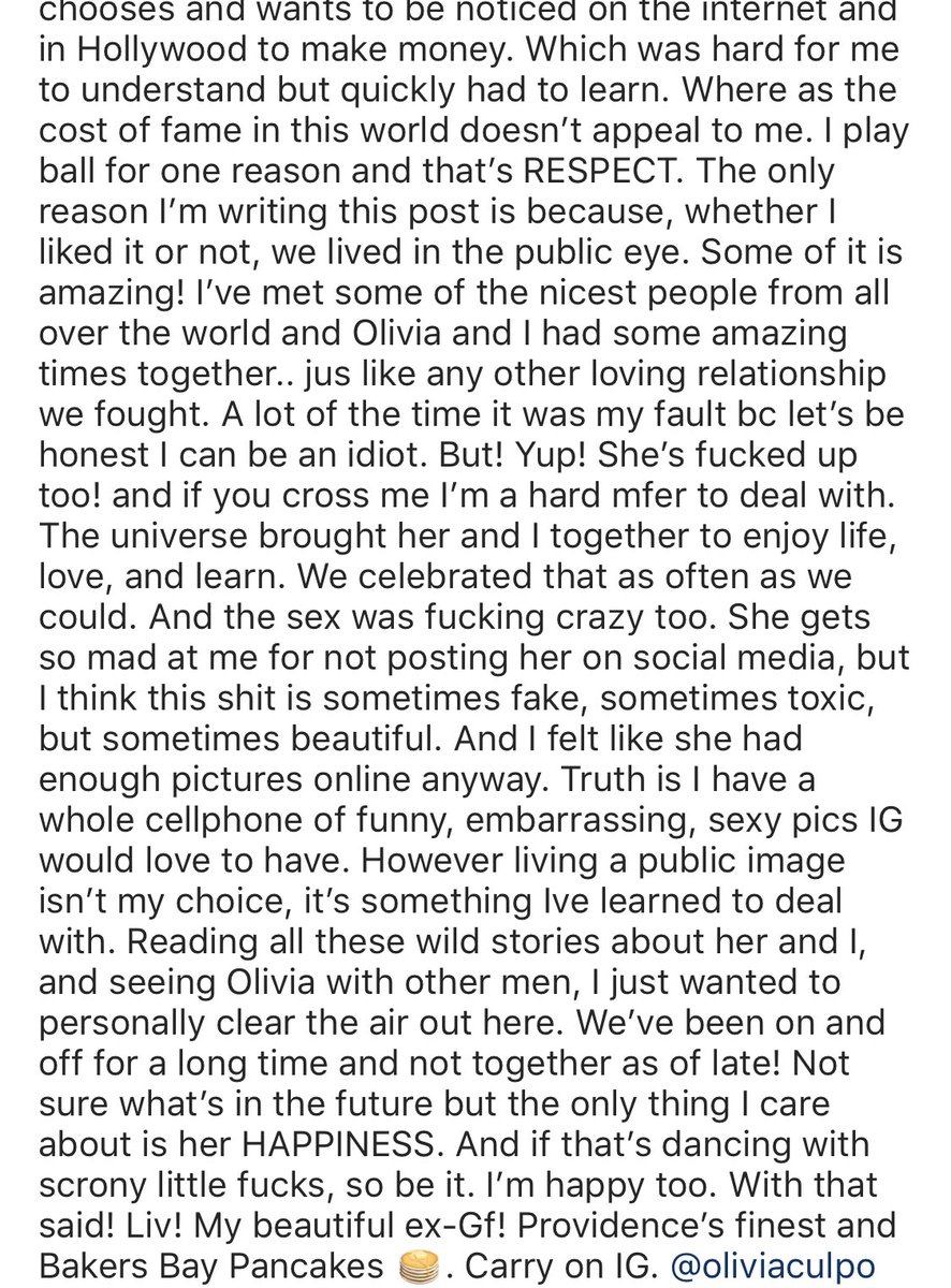 Everyone stop what you’re doing because Danny Amendola just posted a goddamn novel about his life and Olivia Culpo on Instagram