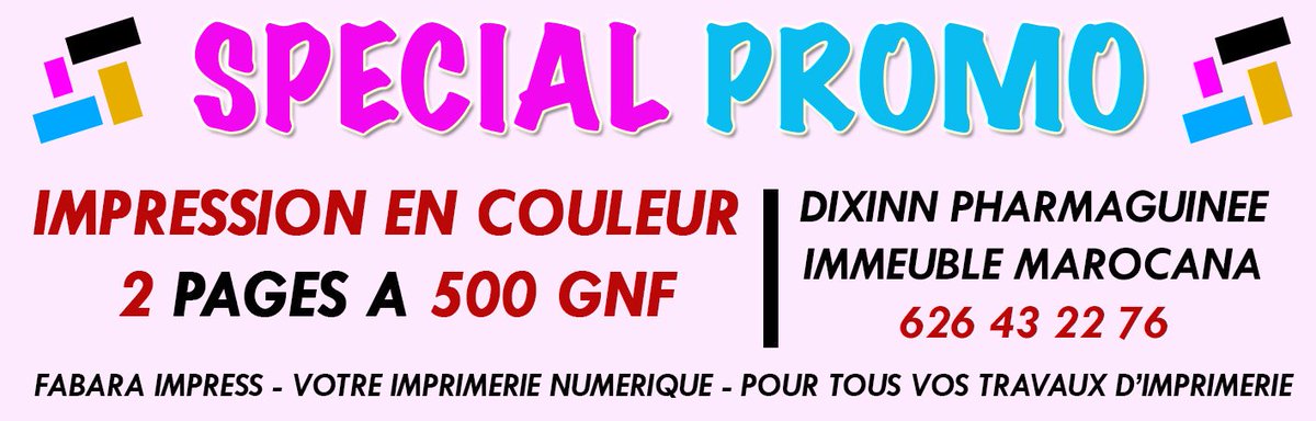 MessouFabaraK's tweet photo. Profitez de notre Promo
Impression en couleur a seulement 500gnf les deux pages.
☎ 626 43 22 76
📧 fabara224@gmail.com https://t.co/HDi9Y5UGLP