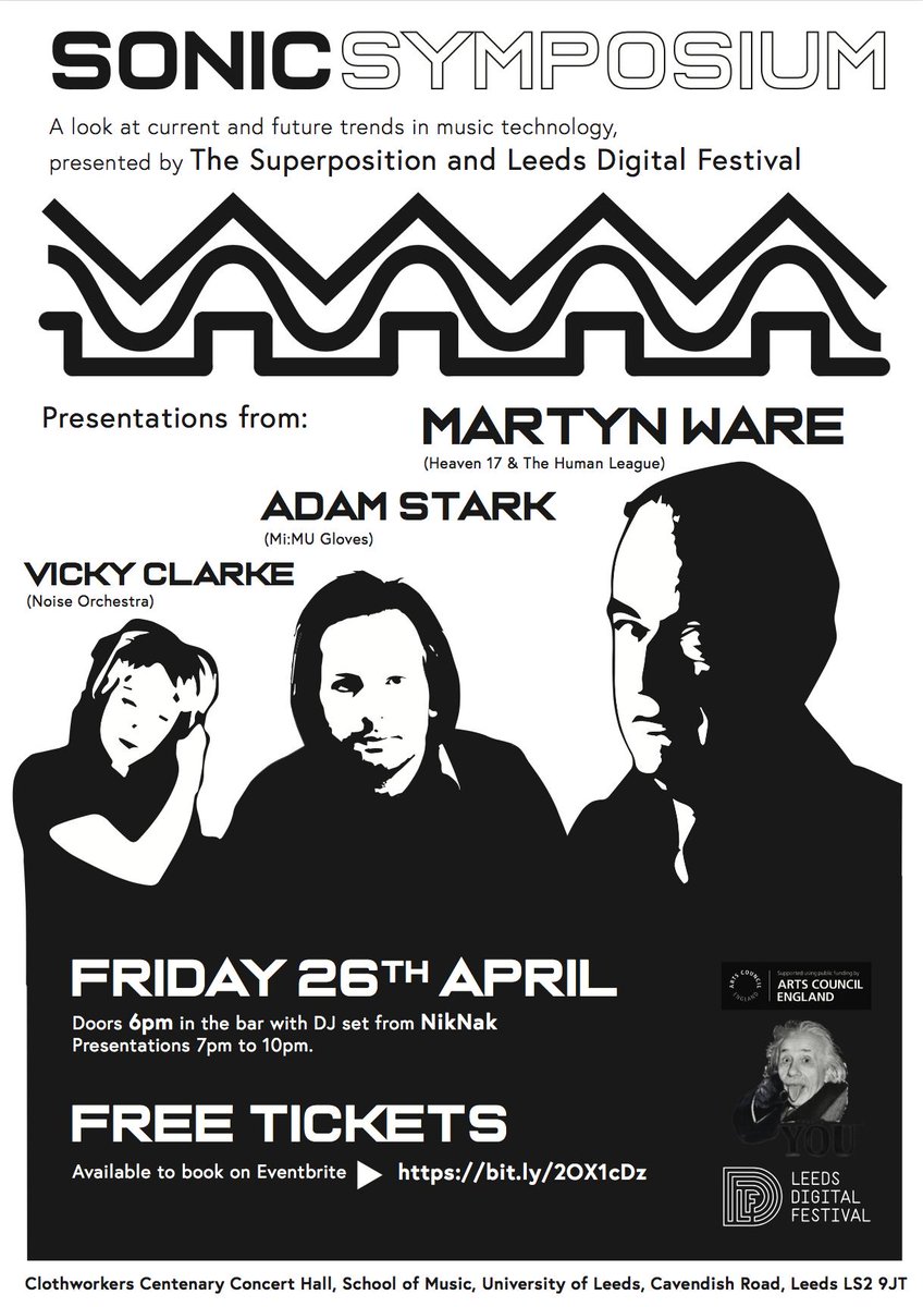 TOMORROW!!!! 6PM <a href="/LeedsUniMusic/">Music at Leeds</a> electronic music pioneer <a href="/martynware/">Martyn Ware 🦉</a>  of <a href="/heaven17bef/">Heaven 17</a> &amp; <a href="/humanleagueHQ/">THL</a> discusses his involvement in ambisonic audio @ #sonicsymposium, part of #LeedsDigi19  on 26 April.  eventbrite.co.uk/e/sonic-sympos…
